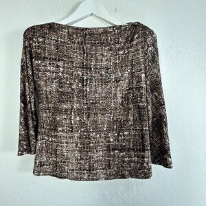 MaxMara Womens Brown Textured Knit Boat Neck Top Medium 3/4 Sleeve Made in Italy